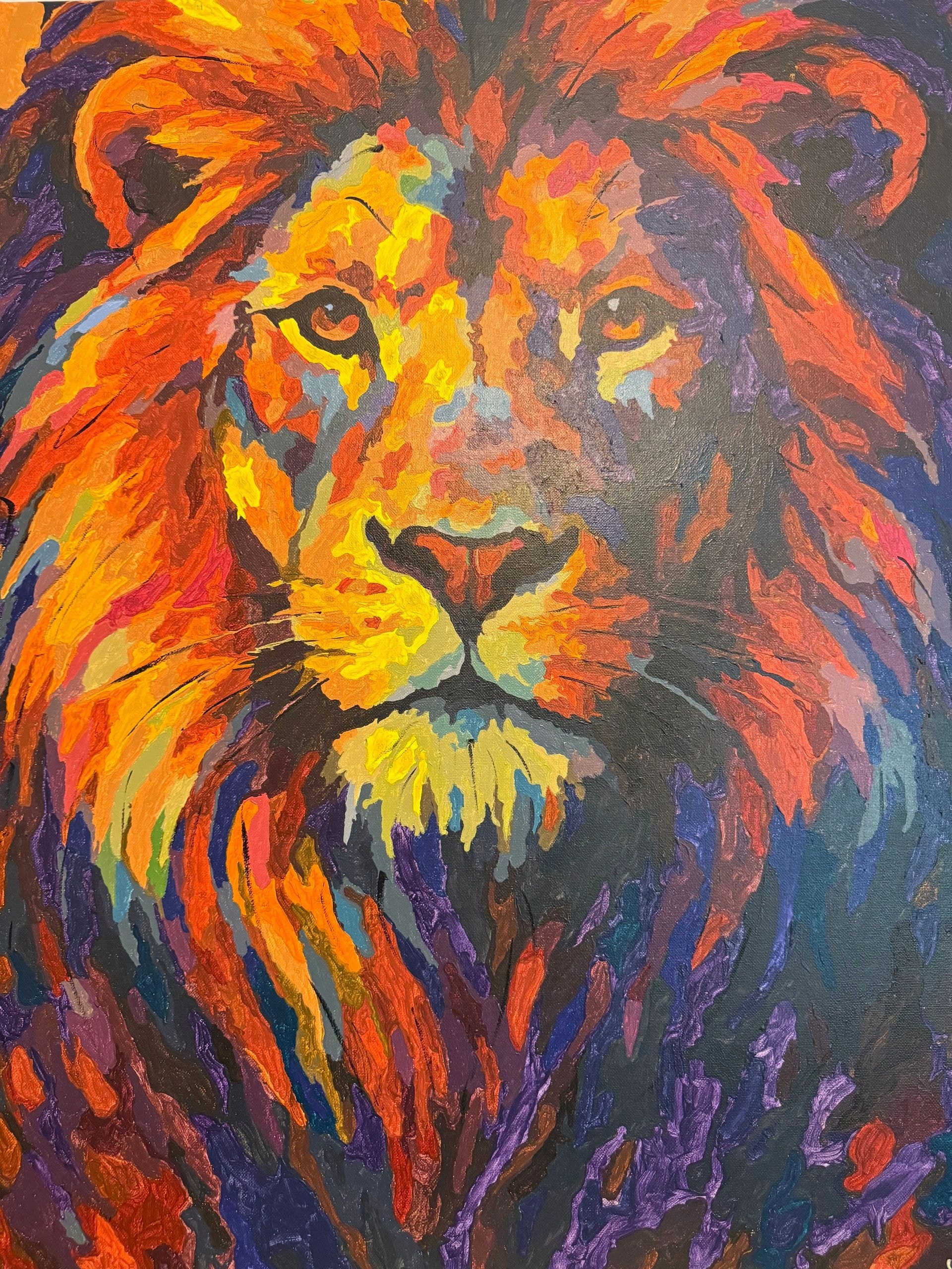 Expressive lion painting with bold brushstrokes